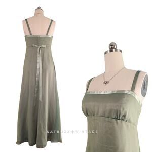 Vintage Babydoll Prom Dress Maxi Gown 10 Green 90s Y2K Fairy Princess Regency